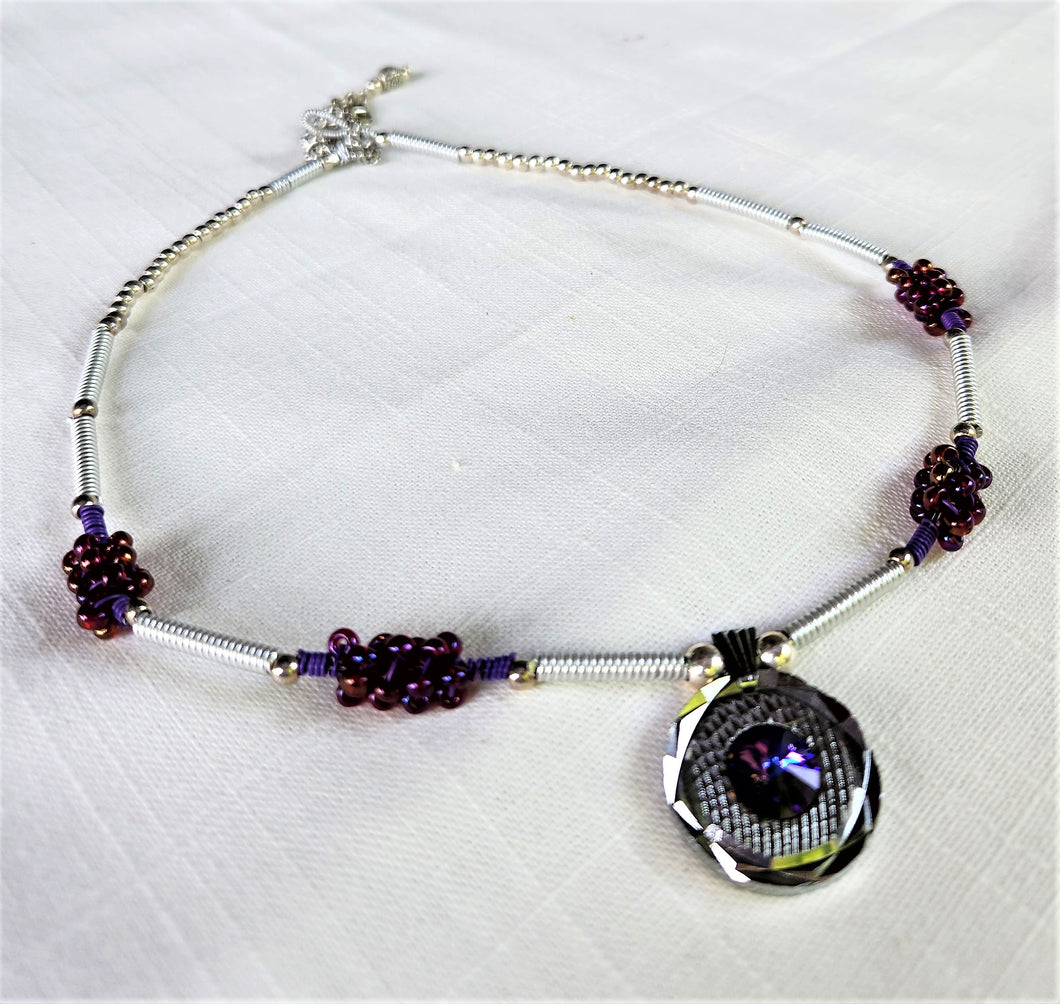 NM2-014  Necklace Purple Metal/Wire/ Glass/ crystal