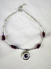 NM2-014  Necklace Purple Metal/Wire/ Glass/ crystal