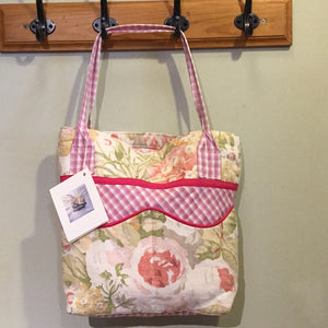 DM2-019 Pink Floral Wave Pocket Tote Bag